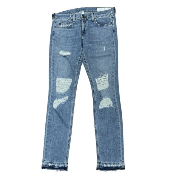 Rag &Bone Sz 27 Jeans Dre KINGSTON Blue Distressed low rise New - Picture 1 of 7